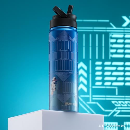 JoyJolt Star Wars Botella de Agua de Acero Inoxidable R2-D2 con Tapa de Pajilla, 22 oz Termo al Vacío miniatura 6
