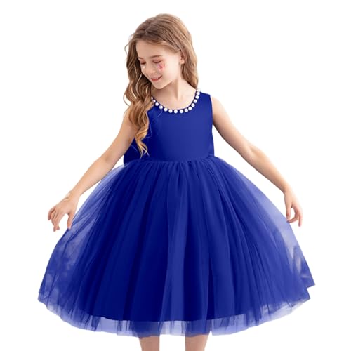 Beokeuioe Vestido de princesa para niña, bordado de encaje, sin mangas, de malla de tul, con lazo grande, vestido festivo para bodas, comuniones, cumpleaños, fiestas, elegantes vestidos infantiles en