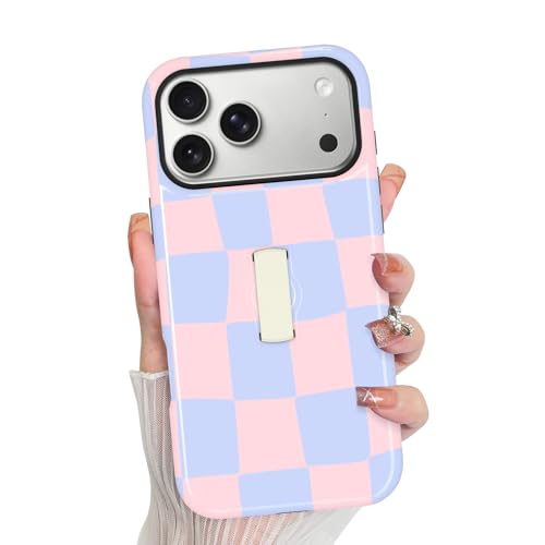 KANGHAR Compatible with iPhone 17 Pro Max Case Checkered -Pink Blue