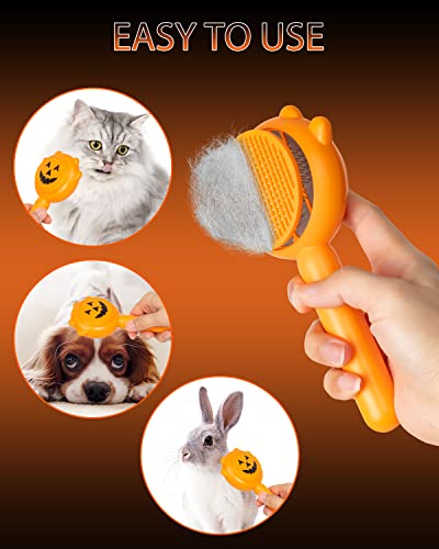 Image of Cat Brush for Shedding, Pumpkin Cat Brushes with Gentle Bristles and Release Button, Gentle Self Cleaning Pet Brush for Indoor Cats and Dogs Daily Grooming Tool During Shedding Season