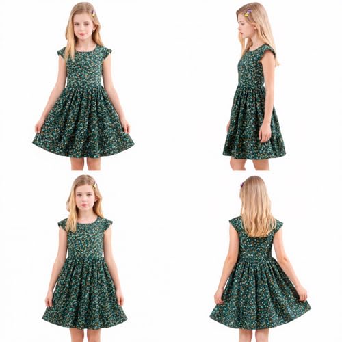 Girls Summer Ruffle Sleeve Floral Dresses Smocked Flowy A-Line Cotton Sundresses for Girl Casual Boho Dress 4-12 Y2