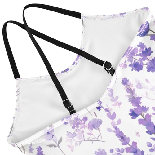 KLL Lavender Field Girls 1 Piecing Swimsuits Beach Swimming Suits Adjustable Shoulder Strap Cute4