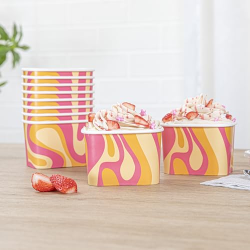 Image of Restaurantware Paper Cups 200 Count 12 Ounce Square Disposable Ice Cream Containers, Leak-Resistant Paper Dessert To Go Cups, Hot And Cold Food, Durable Tropical Twist Design, Lids Sold Separately