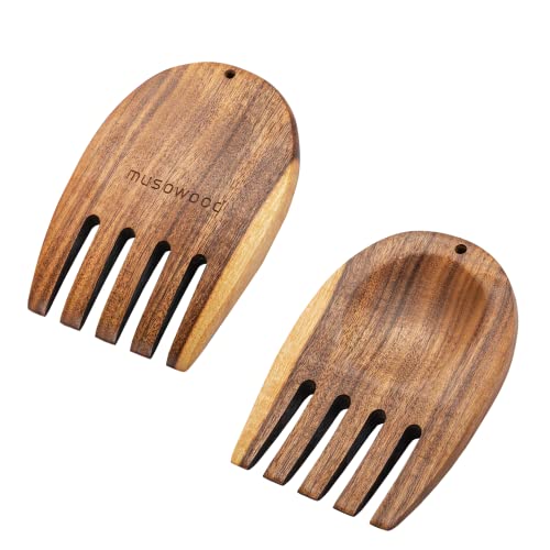 muso wood - Muso Wood Acacia Salad Hands, Wooden Salad Tongs for Serving Salad Mixes, Set for Serving Salad Fruit on Your Kitchen Counter, 5.12" x 3.62" x 0.39", One Pair