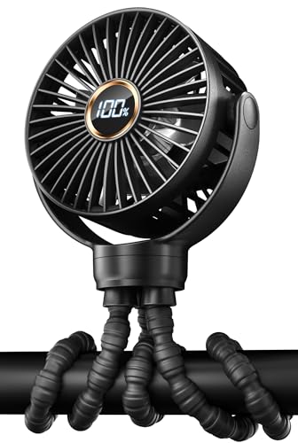 Image of KIDEE Mini Stroller Fan, Portable Baby Fans Battery Operated, LED Display with 3 Speeds, Small Clip on Fan Desk Fan USB Rechargeable, Personal Handheld Fans for Outdoor Travel, Children Gift