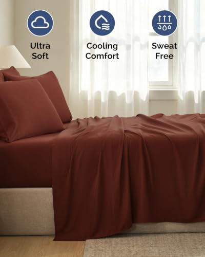 Image of Cal King 6 Piece Bed Sheet Set - Breathable & Cooling Sheets - Oxblood