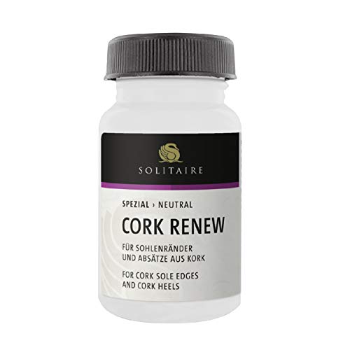 Solitaire CORK RENEW 75 ml Cuidado de zapatos para bordes de suelas y tacones de corcho y látex de corcho para el cuidado y prevención de desecación y fractura con práctico soporte para pinceles