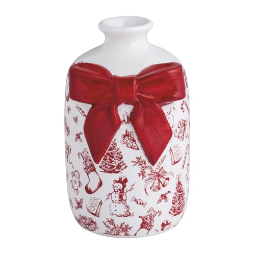 Mud Pie Christmas Bow Toile Bud Vase