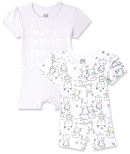 Image of miniklub Baby Round Neck Half Sleeve Thigh Length Knitted Cotton Multi Color Romper, Pack Of 2 (New Born)