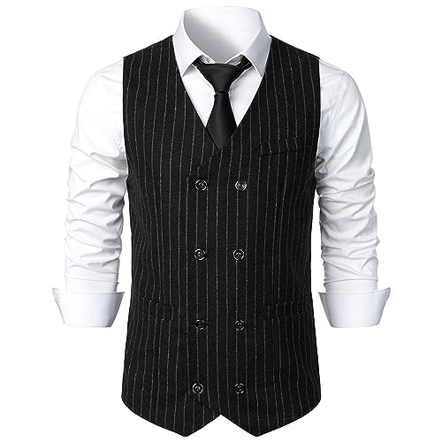 Mens Pinstripe Business Suit Vest Slim Fit Formal Dress Tuxedo