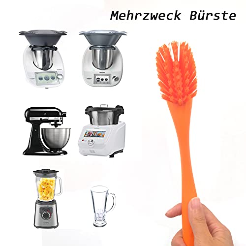 Reinigingsborstel mengpot spoelborstel voor Thermomix TM6-TM5-TM31 -TM21 - voor MCC kookmachine, set van 3 nylon borstels, messenborstel/kopjesborstel/keukenborstel, 19 cm lang handvat, reinigingsaccessoires - Afbeelding 5