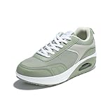 JOMIX Scarpe Basculanti Donna Scarpe Dimagranti Fitness Camminata Passeggio Ginnastica Comode Leggere Zeppa Ergonomica Ammortizzata Antiscivolo Traspirante Chiusura a Lacci SD9133-15 (Verde,38)