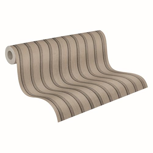 A.S. Création Vliestapete mit Wandpaneelmotiv 0,53 x 10,05 m – Beige, Braun, Grau – Wandpaneel Tapete in Holzoptik Made in Germany – 790411