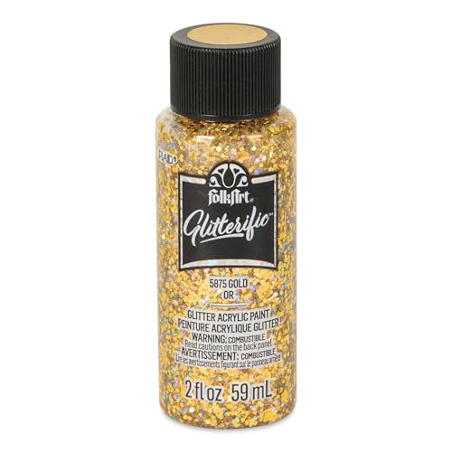 Plaid PE5875 Folk Art Glitterific Acrylic Paint, Gold, 2 oz.