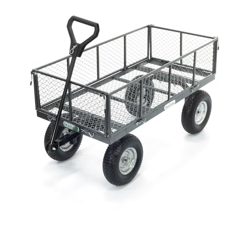 The Handy Garden Trolley THLGT Large Steel Garden Cart 350kg Capacity with Puncture Proof Wheels and Fold Down Sides - 1 Year Guarantee