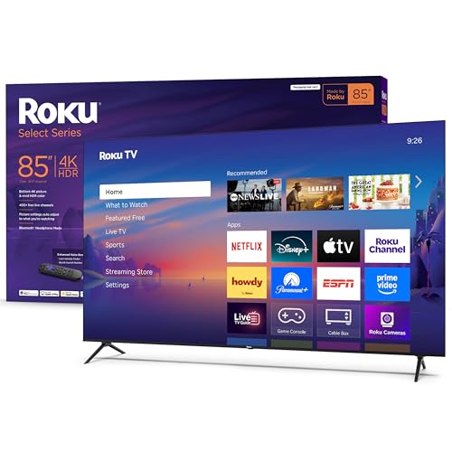 Roku Smart TV 2025 – 85-Inch Select Series, 4K HDR TV – RokuTV with Enhanced Voice Remote – Flat Screen LED Television with Wi-Fi for Streaming Live Local News, Sports, Family Entertainment