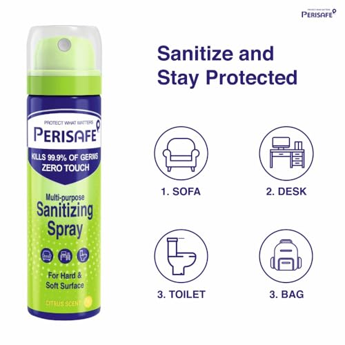 Image of PERISAFE Zero Touch Multipurpose Sanitizing Spray 50 ml For Hard & Soft Surface | Pocket Size | Kills 99.9% of Germs And Bacteria | Pack of 3