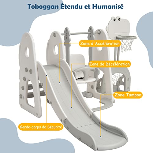 COSTWAY 6 in 1 Kinderrutsche in Dinosaurier-Form mit Schaukel & verstellbarem Basketballkorb, Spielplatz mit Fußballtor & Golf, Indoor-Spiel für Kinder von 3 – 8 Jahren..