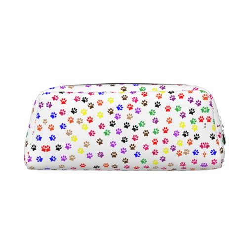 Astuccio pelle semicircolare con stampa di zampe portatile da viaggio per trucchi ideale come astuccio per matite e e per riporre tutti i giorni