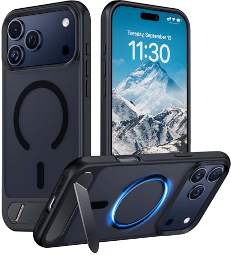 Temdan Designed for iPhone 17 Pro Case [Built-in Invisible Kickstand][Compatible with MagSafe][Military Grade Shockproof] Slim Translucent Matte Phone Case for iPhone 17 Pro 6.3 inch (Black)