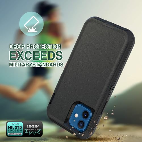 Image of Case for iPhone 12 Pro, iPhone 12 Case, Heavy-Duty Tough Rugged Shockproof Drop Protective Cover Phone Cases, Black