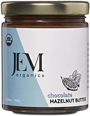 JEM Organics Chocolate Hazelnut Nut Butter, Organic, All Natural, Gluten-Free, Vegan, Paleo, Keto Snack, 6 oz Jar, Single Pack