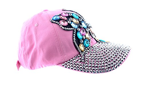 Elonmo Cute Big Butterfly Baseball Cap Jewel Rhinestone Bling Hats Jeans Wash Denim (Pink) #TOP3