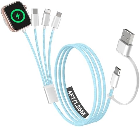 Multi Charger Cable for Apple Watch, Travel Essential 3 in 2 Charger Cord for iPhone, USB C Cable Compatible with iWatch Ultra,Blue, 4FT — view 7