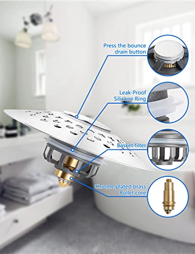 Bathtub Stopper Tub Drain With 2 In 1, Universal Bathtub Stopper With Shower Drain Hair Catcher, Premium Upgraded Brass Bathtub Drain Cover, Pop-Up Drain Filter For 1.6-2 Inch Drain Hole #TOP4