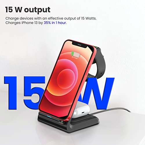 Image of Portronics Freedom 33 3-in-1 Desktop Wireless Charger with 15W Wireless Charging, Compatible with iPhone 11 /12 /13, Samsung Galaxy Z Fold 2, S20 FE, S6 Edge & Other QI enables Devices(Black)