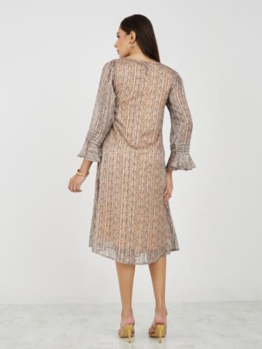 Image of Styli Women Animal Print Shift Midi Dress | Boat Neck with Flared Sleeves Dress for Women| Stylish One Piece Dress for Party, Casual & Evening Outfits
