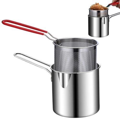 Freidora con cesta - Mini Fryer Pot | Olla para freír | Freidora pequeña creativa de acero inoxidable 304 | Utensilios de cocina multifuncional para asar patas de pollo, secas, patatas fritas
