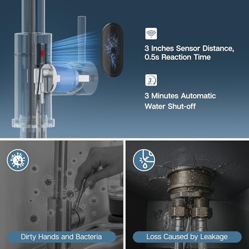 Image of GIMILI Black Stainless Touchless Kitchen Faucet with AC Adapter, Smart Motion Sensor Hands Free Single Handle Kitchen Sink Faucet with Pull Down Sprayer