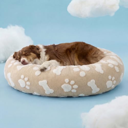 Image of LE SURE Shown on TV Jacquard Donut Dog Beds Large Sized Dog,Sand 36x36x8in