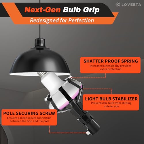 LOVEETA® Gen2 12Ft [18Ft Reach] Extendable Light Bulb Changer Pole for High Ceilings – Telescopic Light Bulb Pole Changer with Bulb Gripper, Smoke Detector Removal Tool, Chandelier Lights - Jet Black - Thumbnail 4