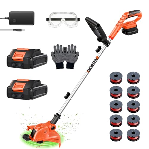 21V Weed Wacker Weed Eater: Electric String Trimmer and Edger 2in1 Lawn Tool Battery Powered 12 Inch...