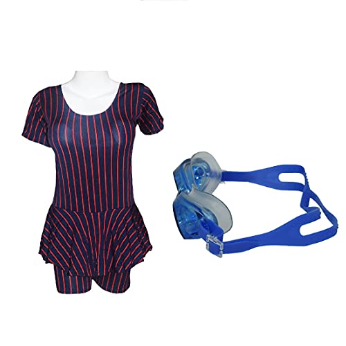 Image of I-SWIM LADIES COSTUME IS-104 NAVY /RED LINES SIZE 3XL WITH GOGGLES SILICON JOINTLESS WITH BOX PINK