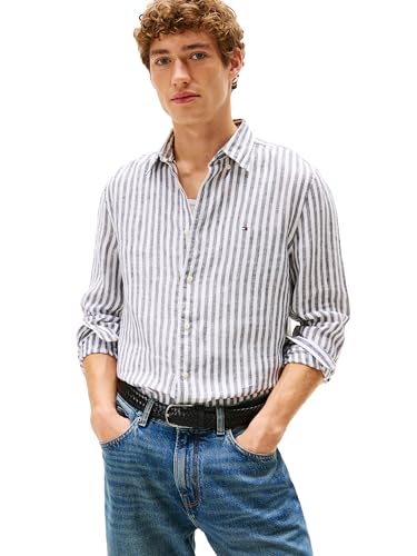 Image of Tommy Hilfiger Men's Long Sleeve Casual Linen Button Down Shirts in Regular Fit