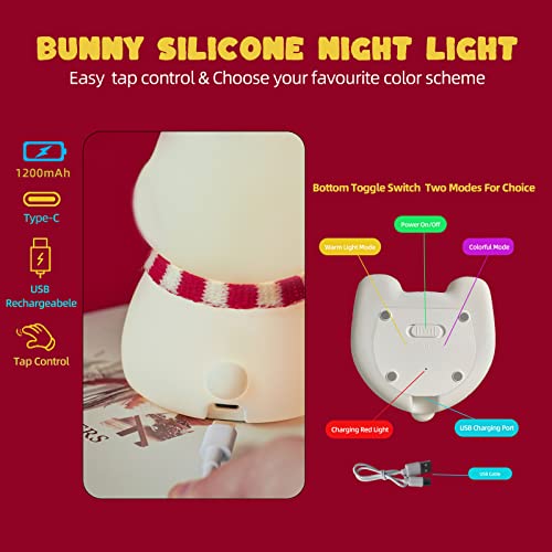 Spteohoc Spteohocn Cute Rabbit Night Lights For Kids,Silicone Rechargeble Baby Night Light, Double 7 Colors Kids Night Light Lamp, Cute Led Multicolor Gifts For Baby, Children, Toddlers, Teen Girls… #TOP2