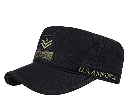 QICHEN Vintage Armée Style Casquette Plat Top Cotton Militaire Casquette Baseball pour Homme (Noir) Cover