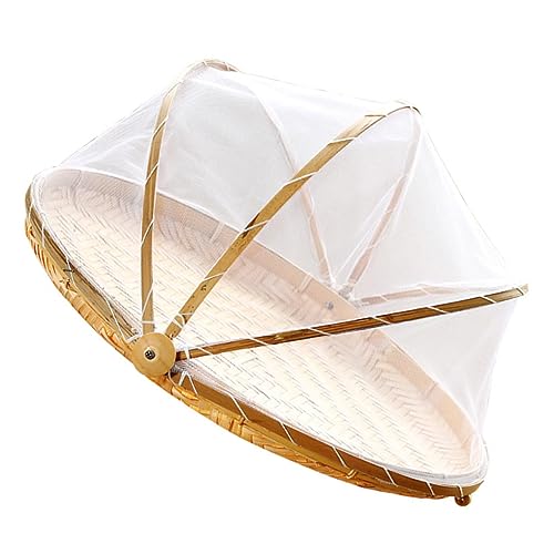 OUNONA Tent Food Serving Basket with Mesh Cover Woven Vegetable and Fruit Storage for Kitchen Outdoor Use for Keeping Food Fresh and Clean