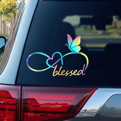 Image of Blessed Butterfly Infinity Heart Decal - 8.6 inch x 5.8 inch Waterproof Vinyl Sticker for Car, Truck, Window, Bumper, Laptop, Wall (Holographic)