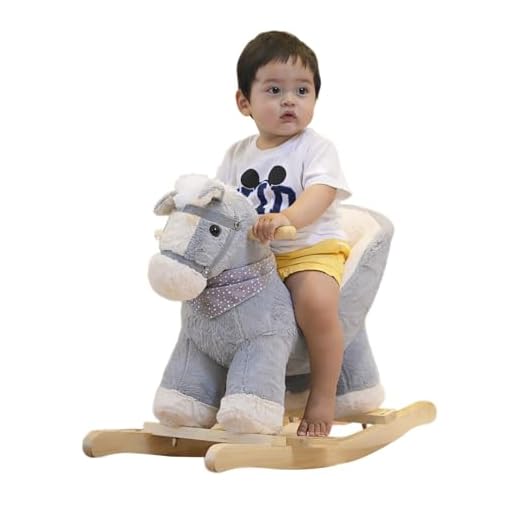 Rock My Baby Baby Rocking Unicorn Gray with Chair, Plush Stuffed Rocking Pony, Wooden Rocking Toy Horse Baby Rocker Animal Ride on for Toddlers Girls and Boys Age 1 Year and Up (Gray Horse for 12m+)