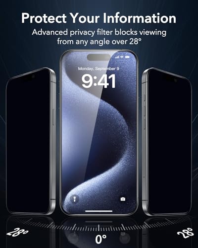 image for ESR 3 Pack for iPhone 15 Pro Max Privacy Screen Protector, Anti-spy Te
