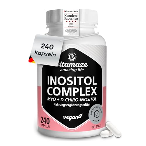 Inositol Complex (80 Tage) 240 Kapseln, Myo + D Chiro-Inositol mit Folsäure, Chrom & Vitamin B6, Vegan, Optimalen Verhältnis, Hormonbalance, Ohne Zusätze, Deutsche Qualität, Vitamaze