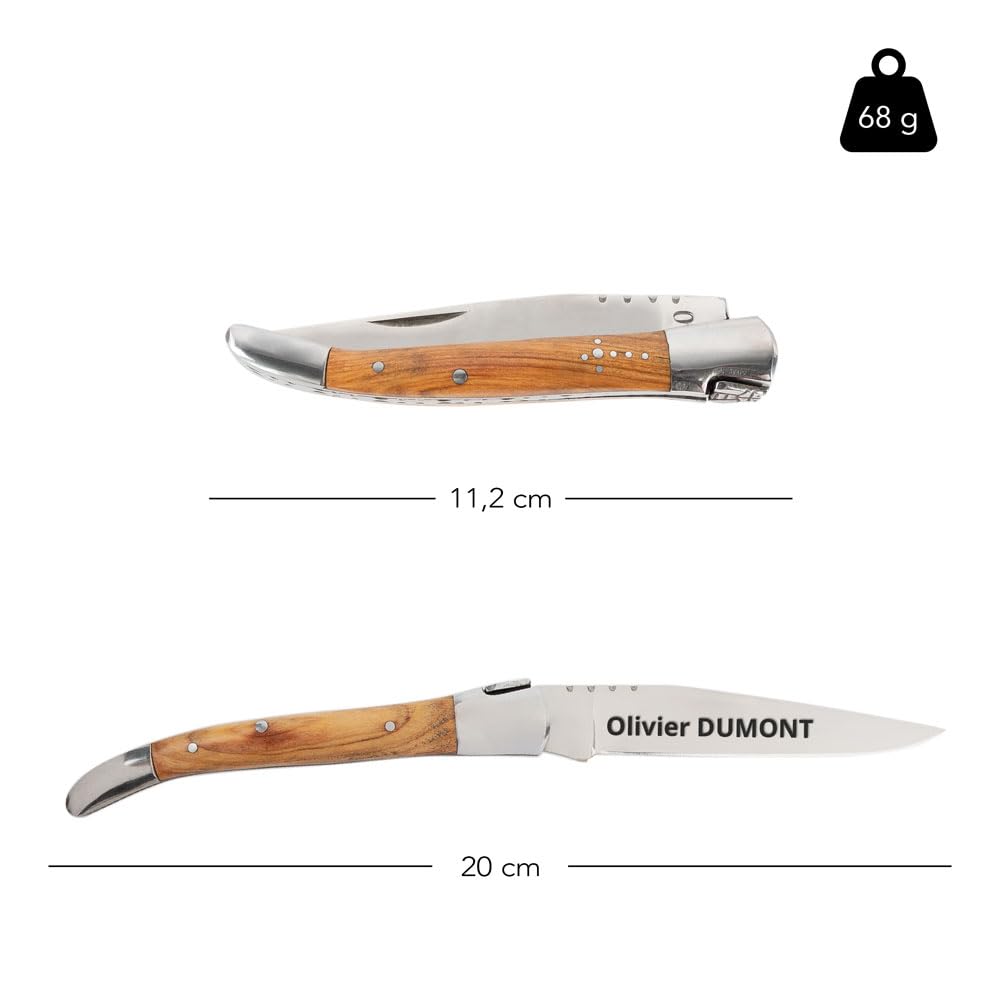 Ocadeau Couteau de poche avec manche en Olivier personnalisé gravé – Couteau pliant avec gravure texte sur la lame – Couteau personnalisé & Idée cadeau homme personnalisé