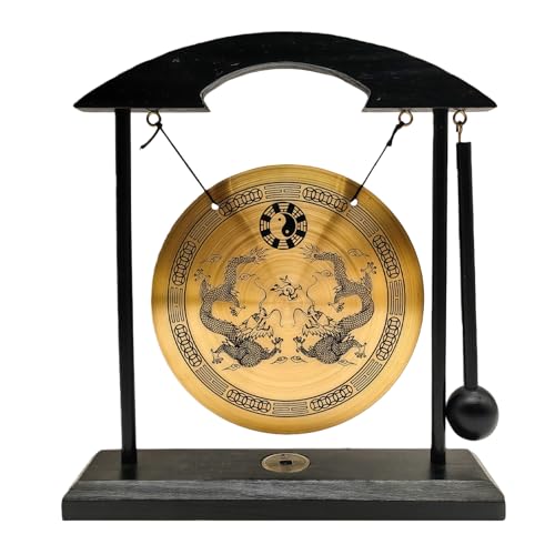 Décoration Zen Gong Tibétain Dragon Chinois en Laiton Instrument de Percussion Gong sur Socle...