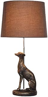 K LIVING Rita Brown/Gold Poly Resin Dog Table Lamp with Dark Brown Fabric Shade