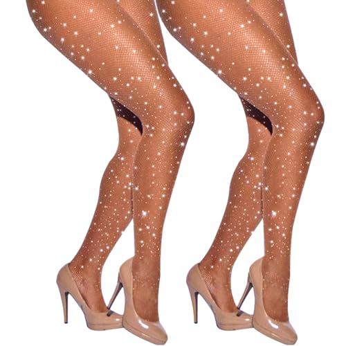 Image of VINICUNCA Fishnet Stockings for Women Sparkly Rhinestone Fishnet Tights Glitter Fish Nets