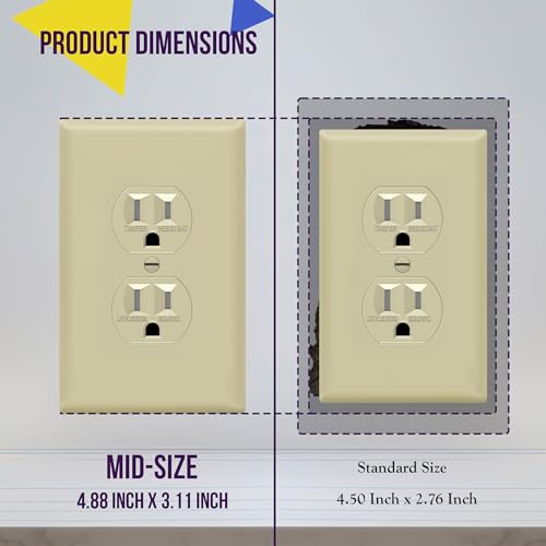 Image of ENERLITES Duplex Receptacle Outlet Wall Plate, Electrical Outlet Cover, Gloss Finish, Mid-Size 1-Gang 4.88 inch x 3.11 inch, Unbreakable Polycarbonate Thermoplastic, UL Listed, 8821M-I-10PCS, Ivory, 10 Pack